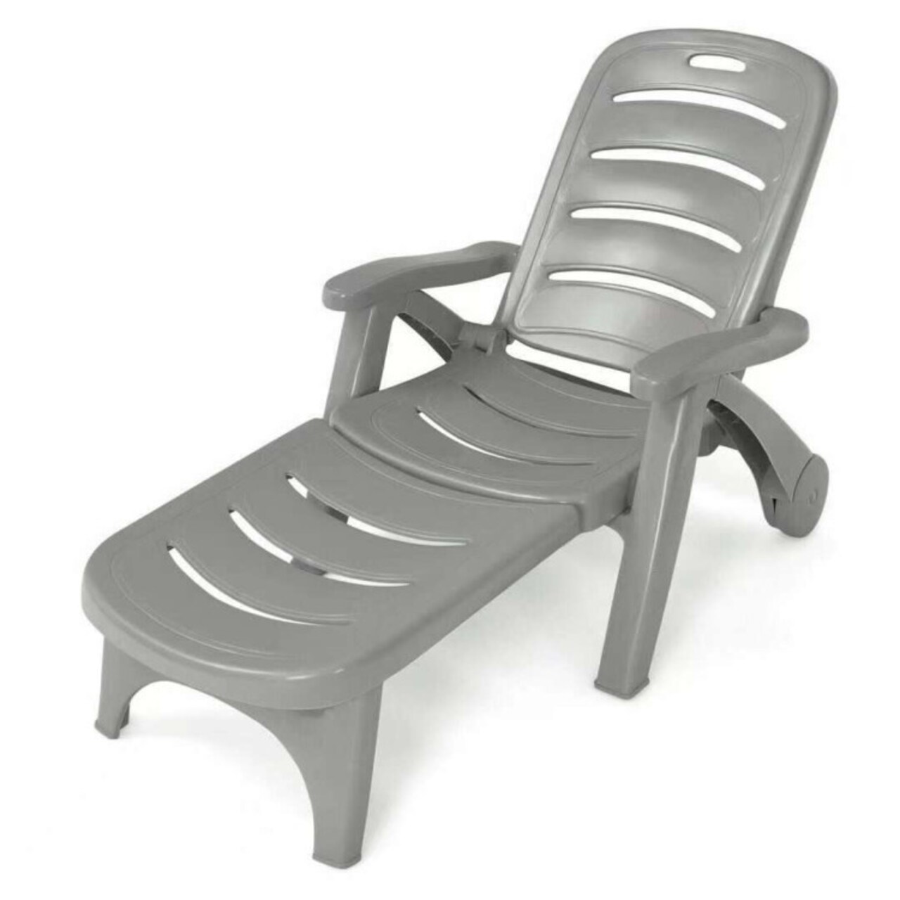 Adjustable Patio Chaise Lounge Chair 5 Position Folding with Wheels